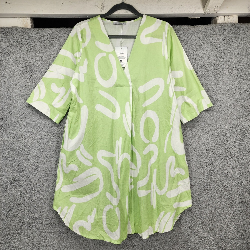 New Collection Made in Italy Print Tunic Top Women's Medium Green White V Neck - Picture 1 of 13